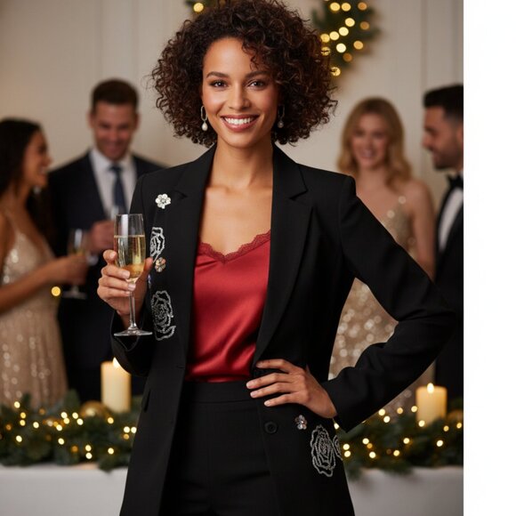 Karl Lagerfeld Paris Embellished Rose Motif Holiday Blazer • NWT $219 • Size 10 - Picture 2 of 14